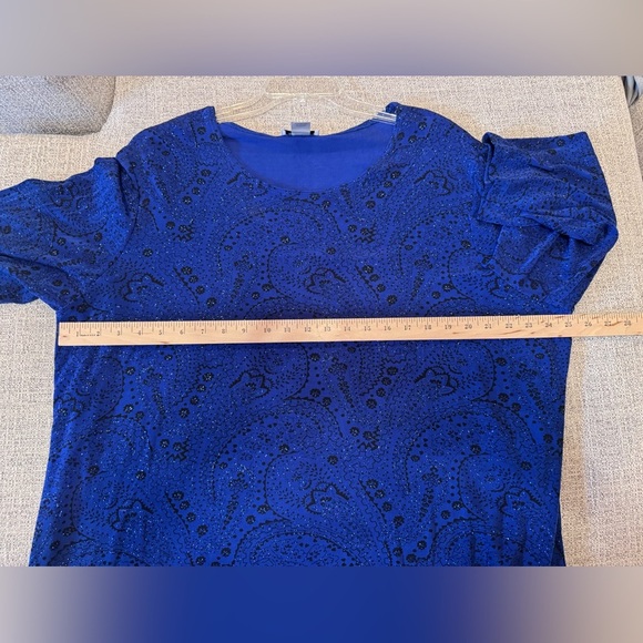 Notations Women’s Plus Size Blue Black Sparkle Top Blouse Crew Neck Sz 3X - Picture 7 of 8